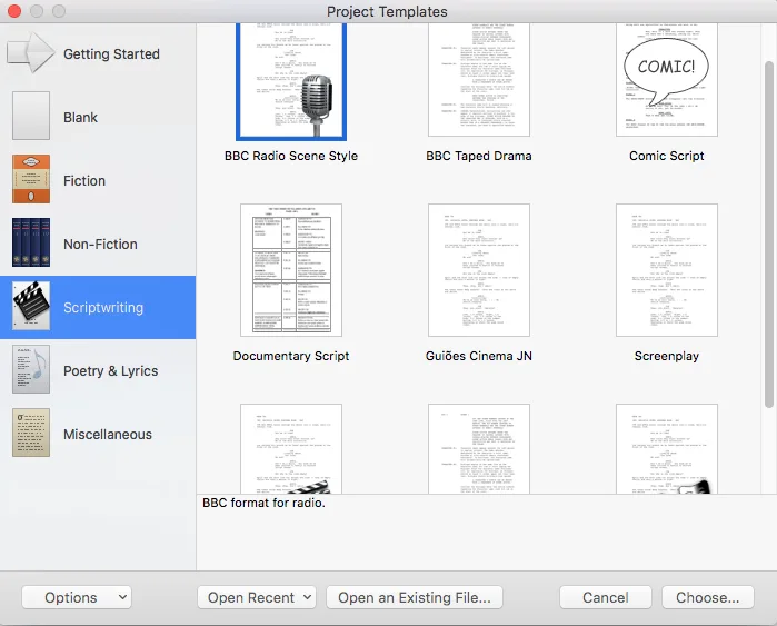 Modelos no Scrivener